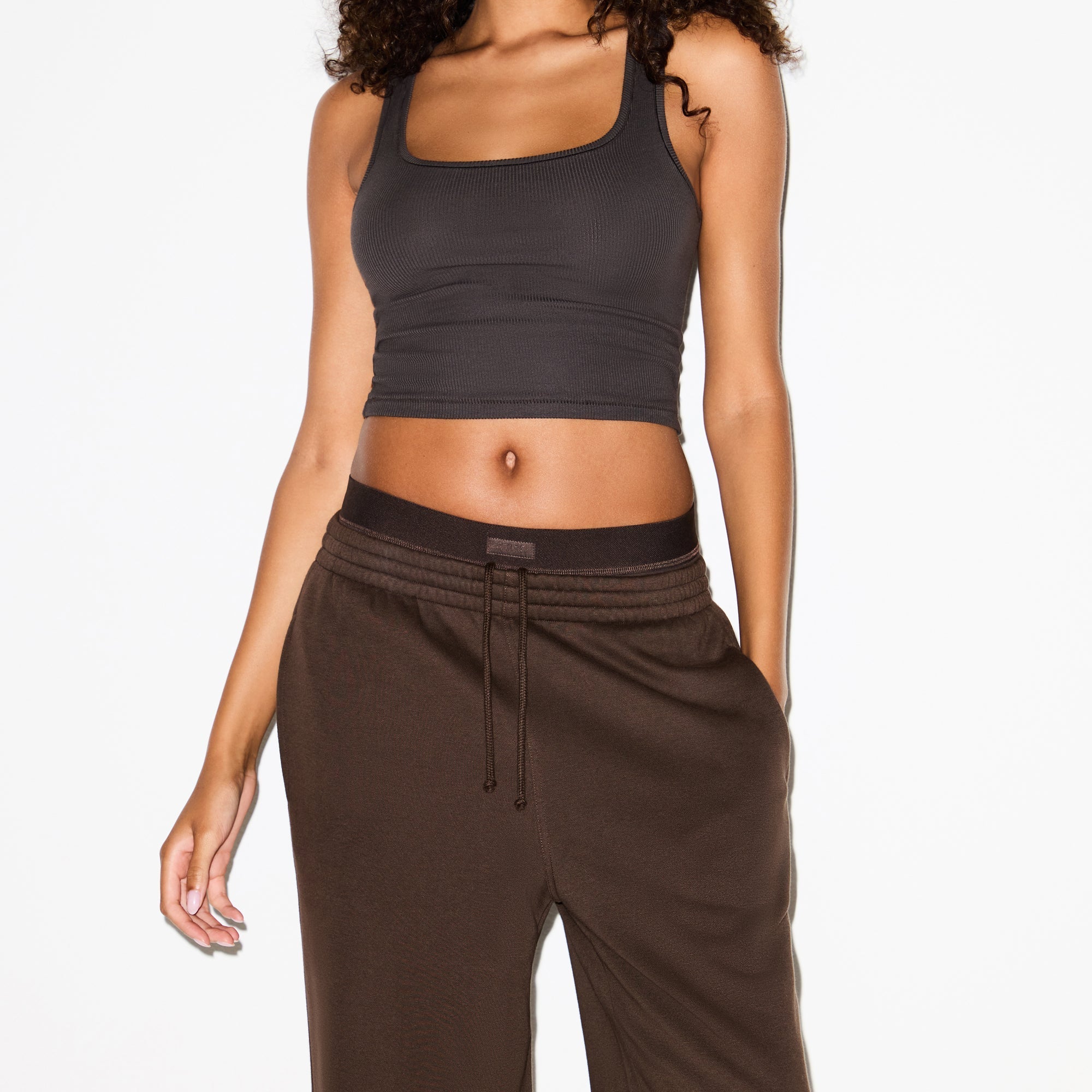 COTTON FLEECE OVERSIZED DOUBLE WAISTBAND PANT | DARK SEPIA