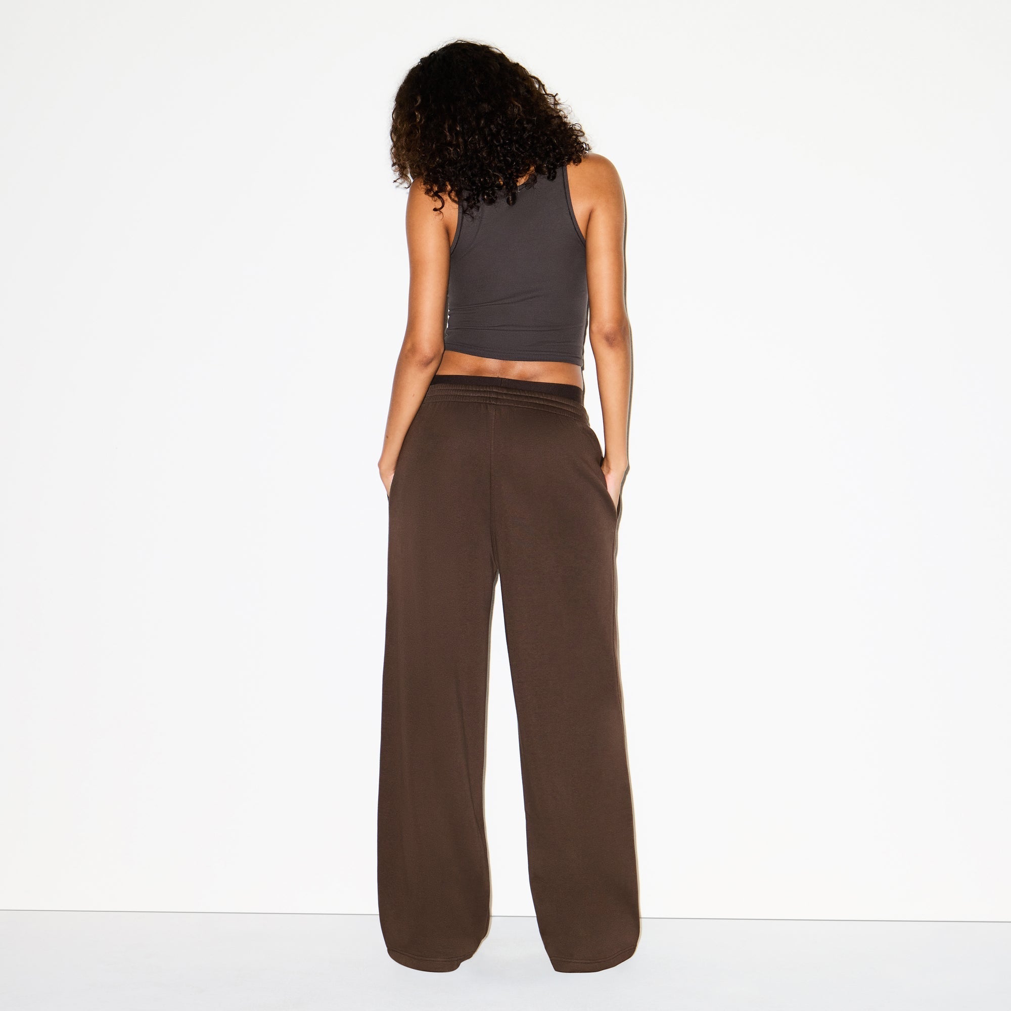 COTTON FLEECE OVERSIZED DOUBLE WAISTBAND PANT | DARK SEPIA