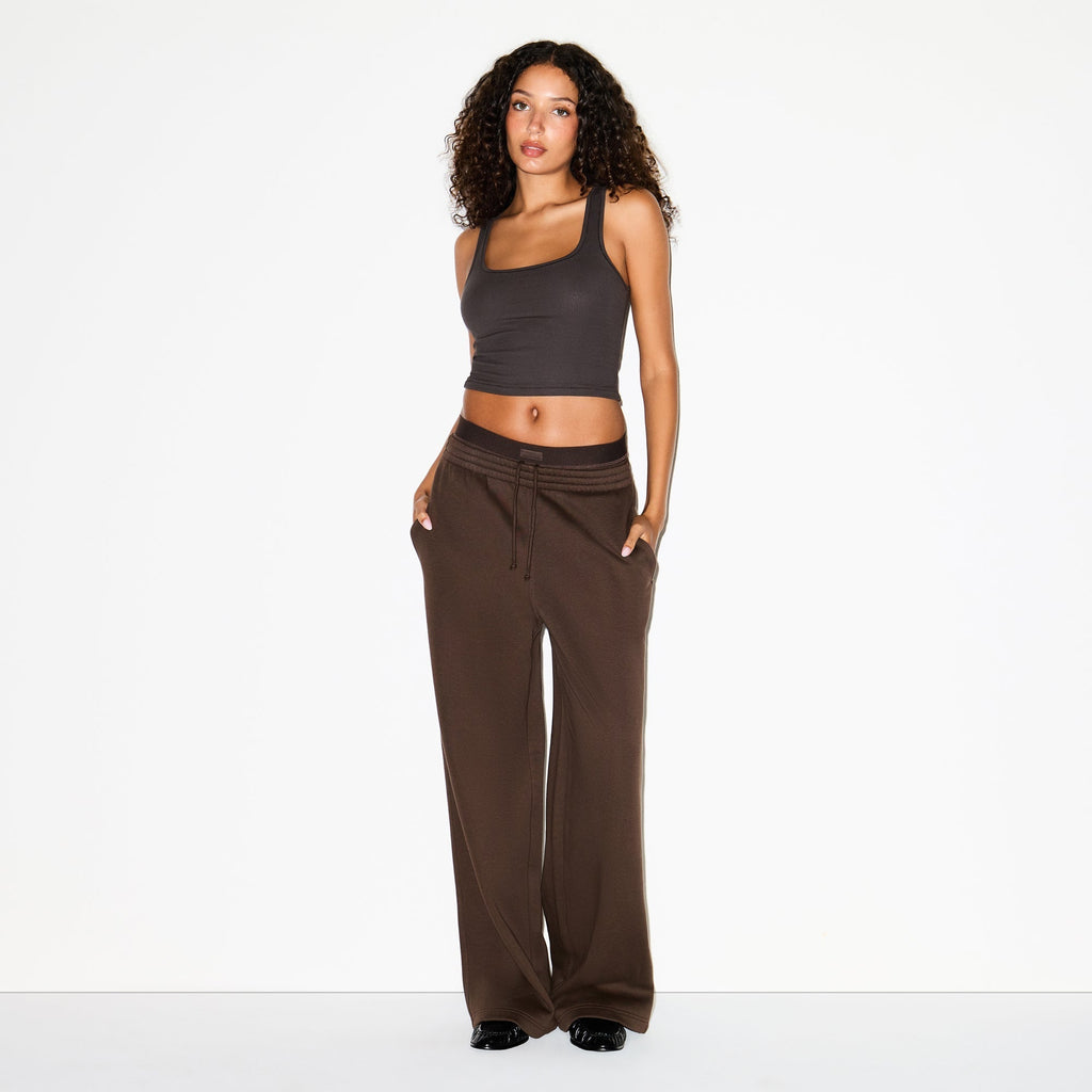 COTTON FLEECE OVERSIZED DOUBLE WAISTBAND PANT | DARK SEPIA
