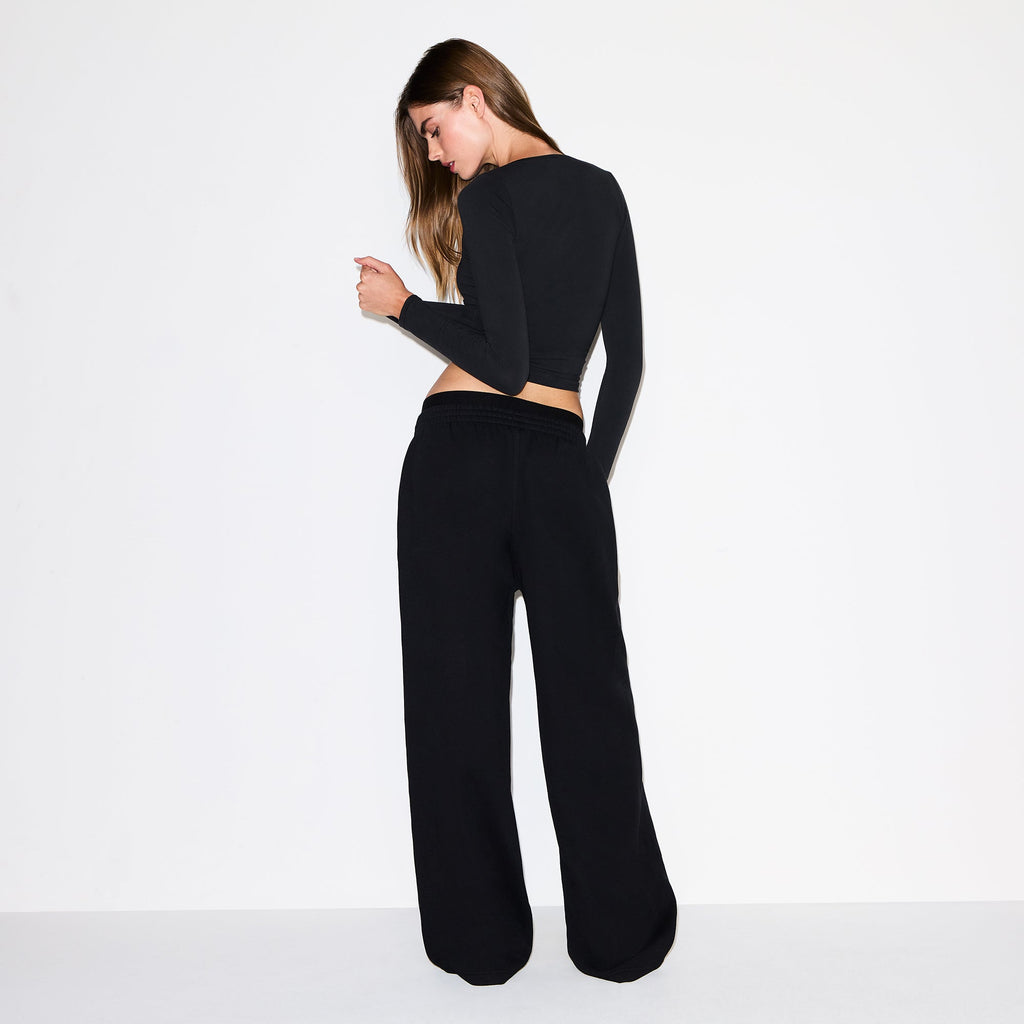 COTTON FLEECE OVERSIZED DOUBLE WAISTBAND PANT | ONYX