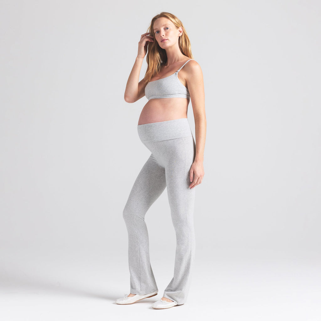 COTTON JERSEY MATERNITY FOLDOVER PANT | LIGHT HEATHER GREY