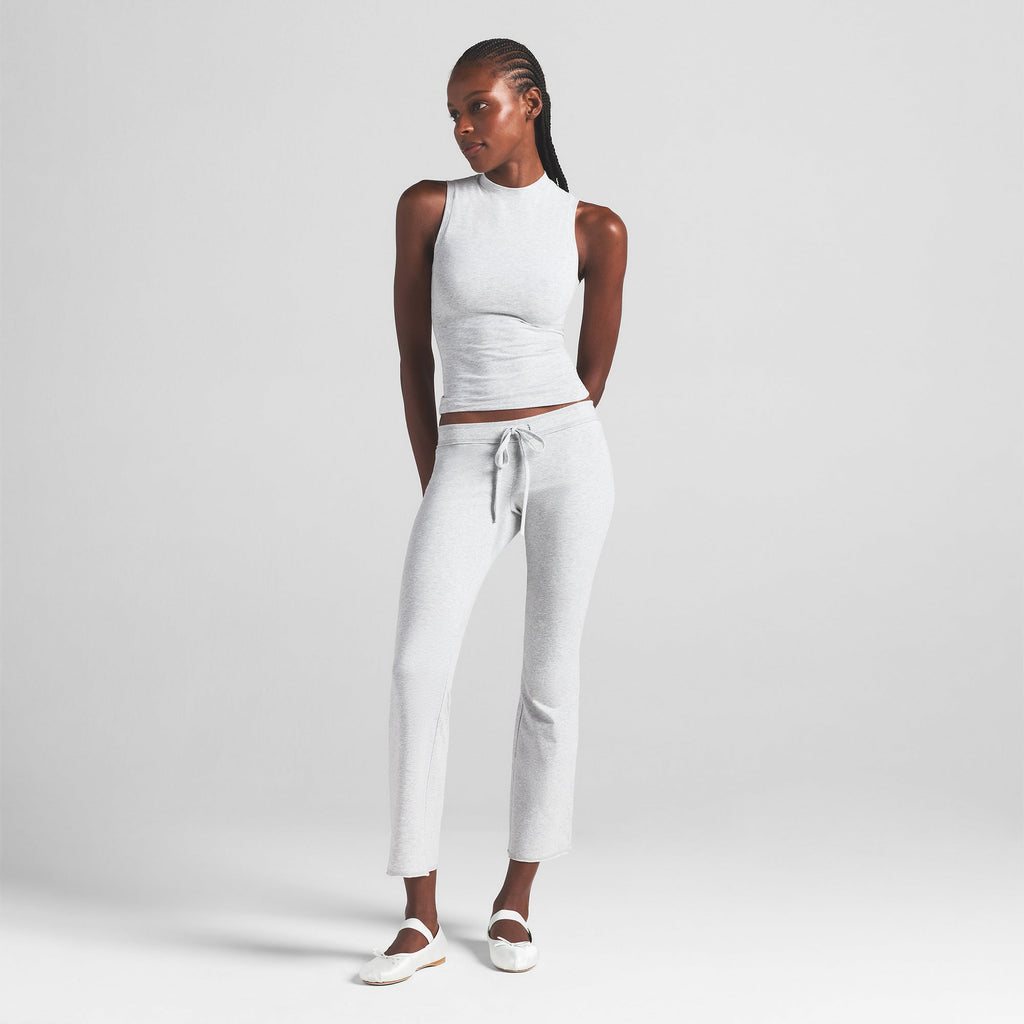 COTTON JERSEY LOW RISE CROP PANT | LIGHT HEATHER GREY