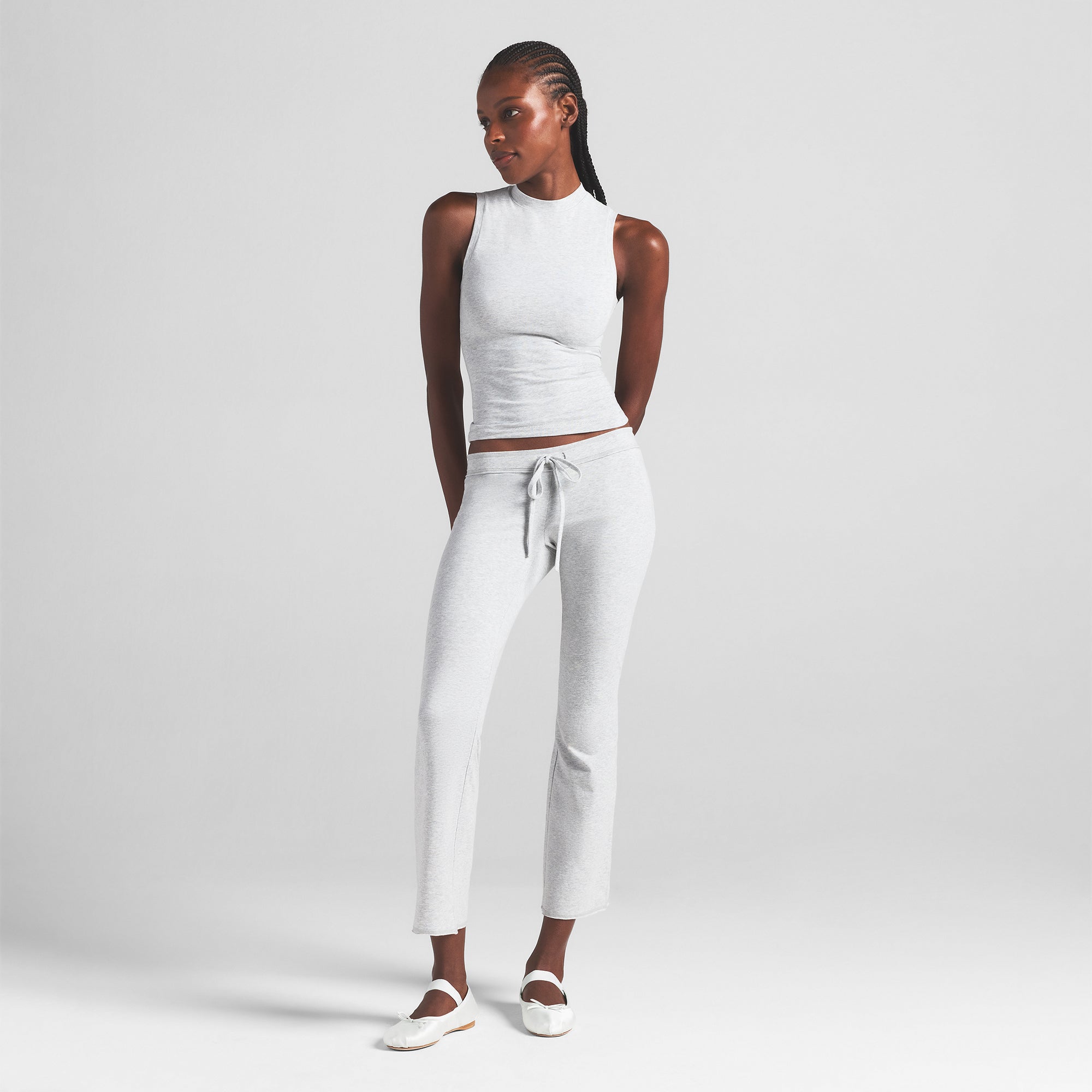 COTTON JERSEY LOW RISE CROP PANT | LIGHT HEATHER GREY