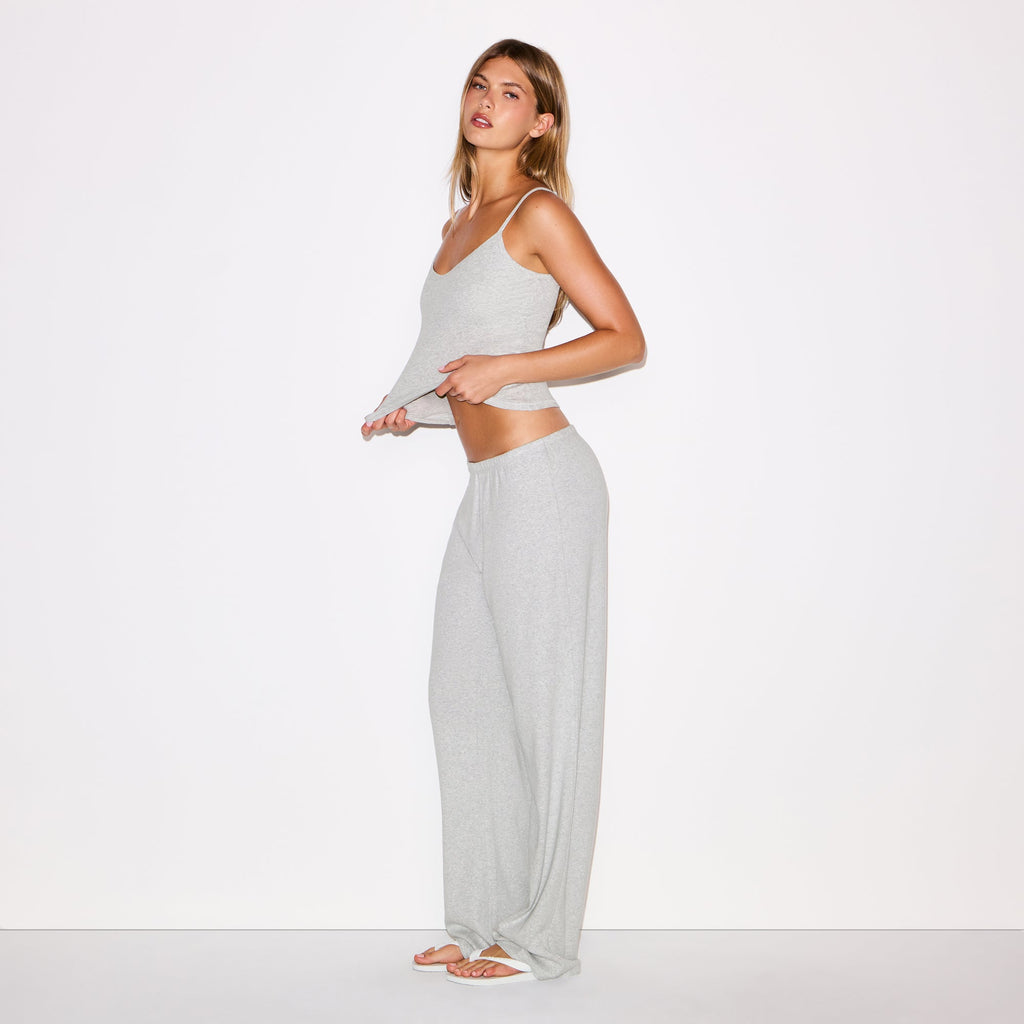 HEAVY POINTELLE STRAIGHT LEG PANT | LIGHT HEATHER GREY
