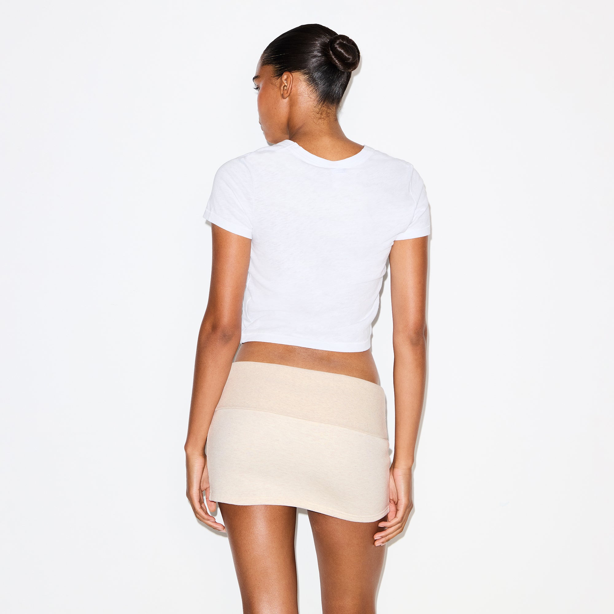 COTTON FLEECE FOLDOVER MINI SKIRT | OATMEAL HEATHER