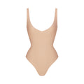 SKIMS BODY UNLINED PLUNGE THONG BODYSUIT | CLAY