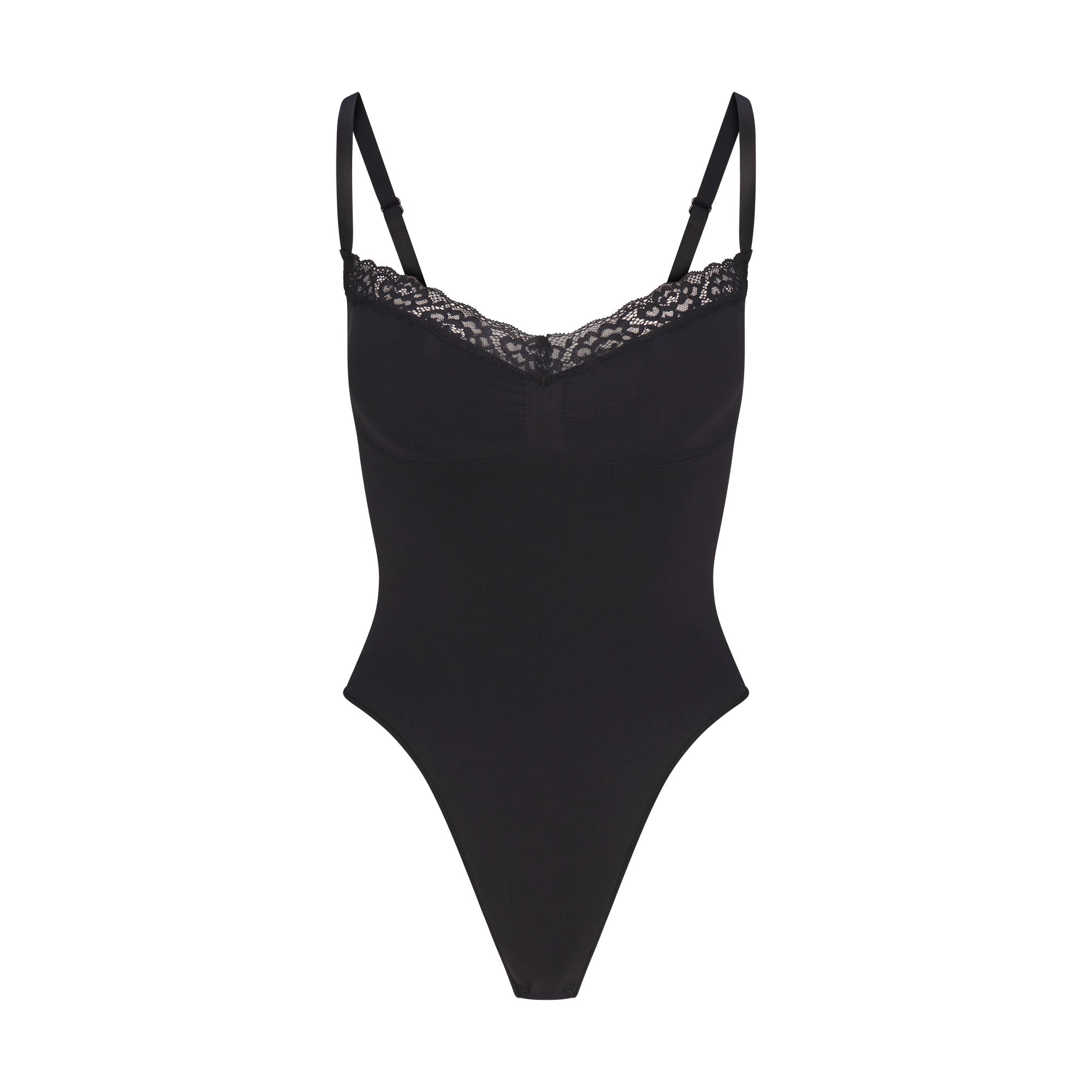 SEAMLESS SCULPT LACE THONG BODYSUIT | ONYX