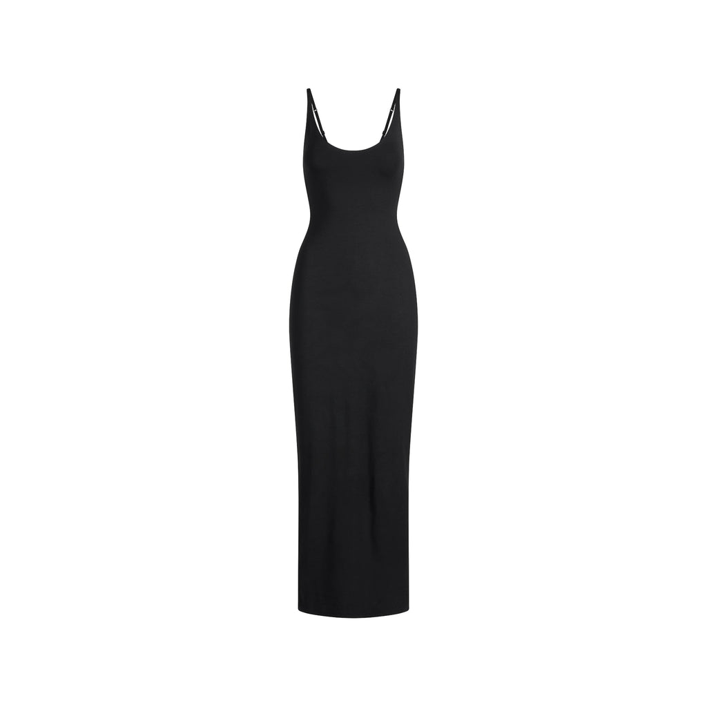 SMOOTH LAYERS SCOOP NECK LONG DRESS | OBSIDIAN