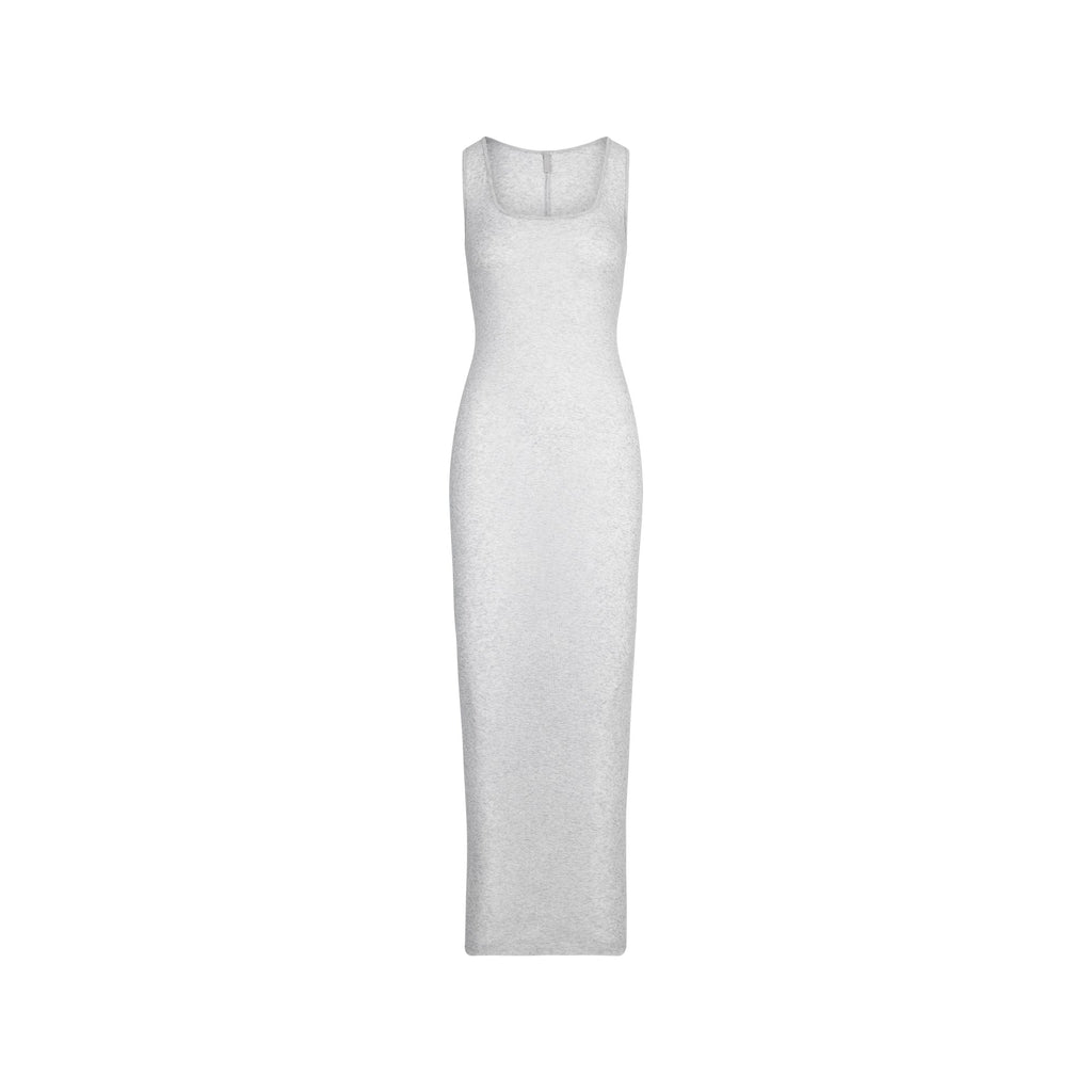 SHEER RIB LONG DRESS | LIGHT HEATHER GREY