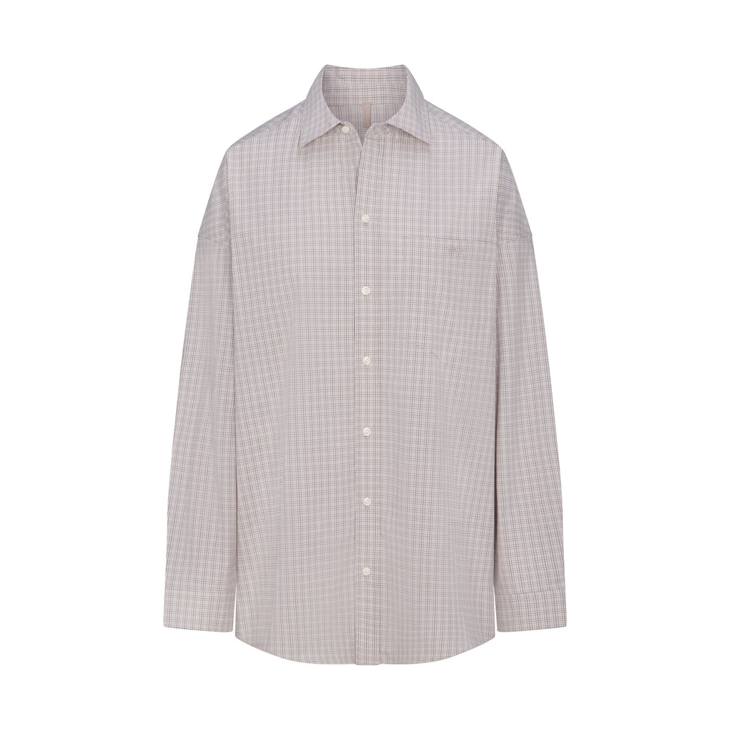 COTTON POPLIN SLEEP BUTTON UP DRESS | SILVER CHECK