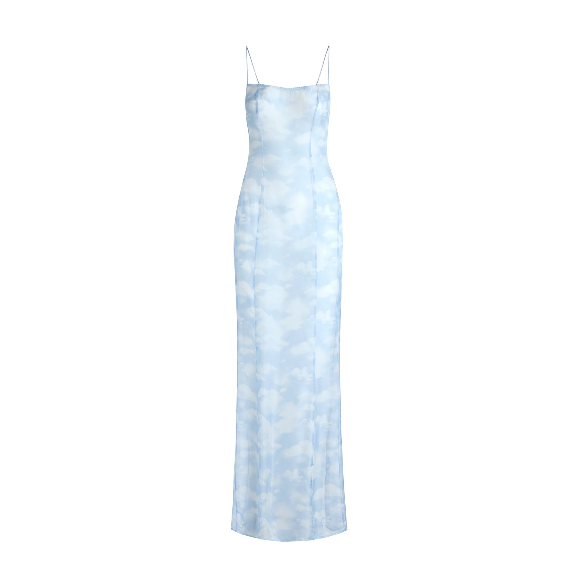 SKIMS ROMANCE LONG SLIP DRESS | BLUE QUARTZ CLOUD PRINT