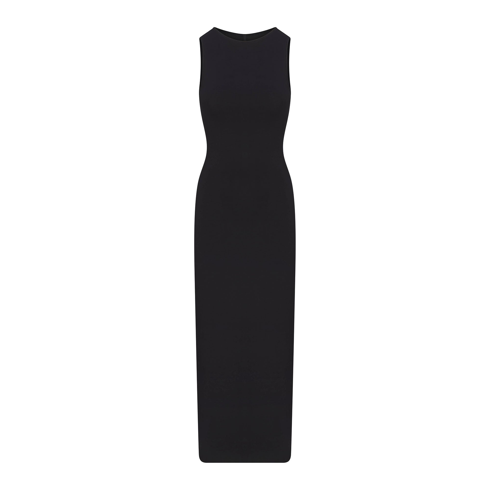 SMOOTH LAYERS LONG BOAT NECK DRESS | OBSIDIAN