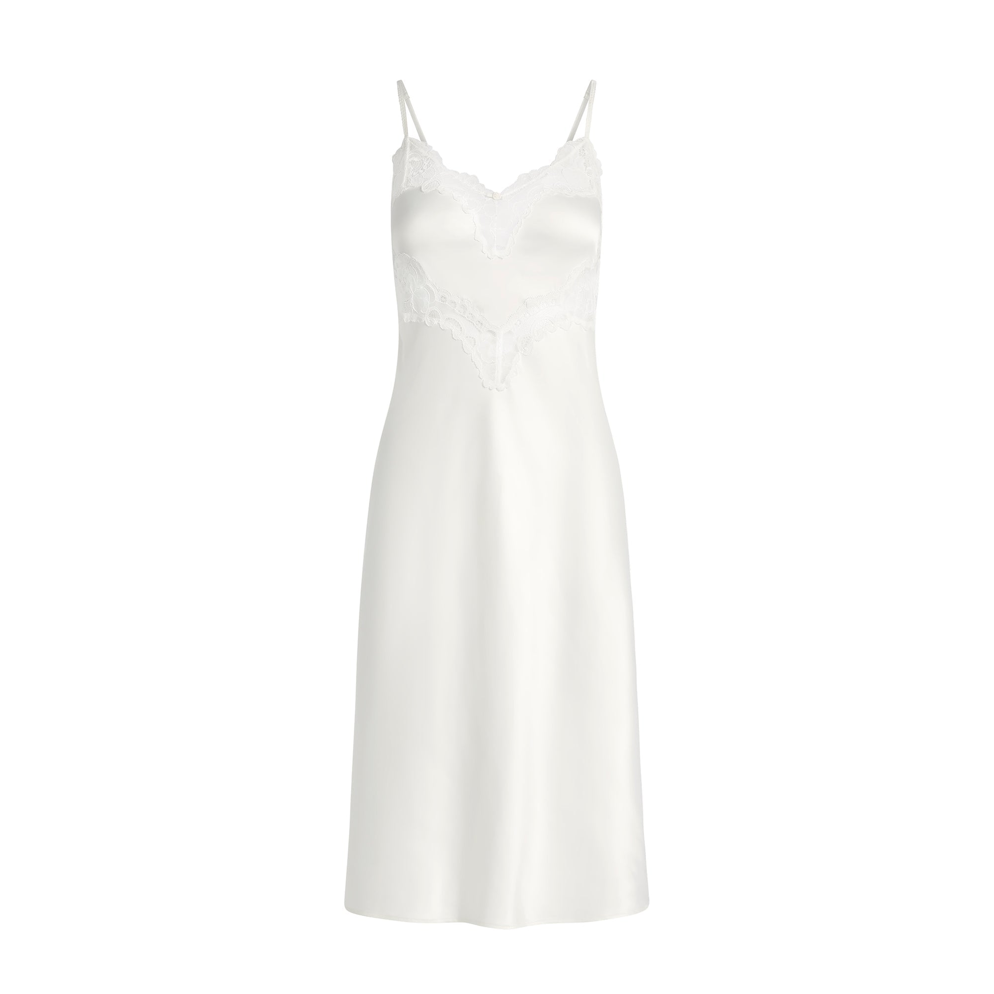 WOVEN SHINE LACE MIDI SLIP DRESS | IVORY