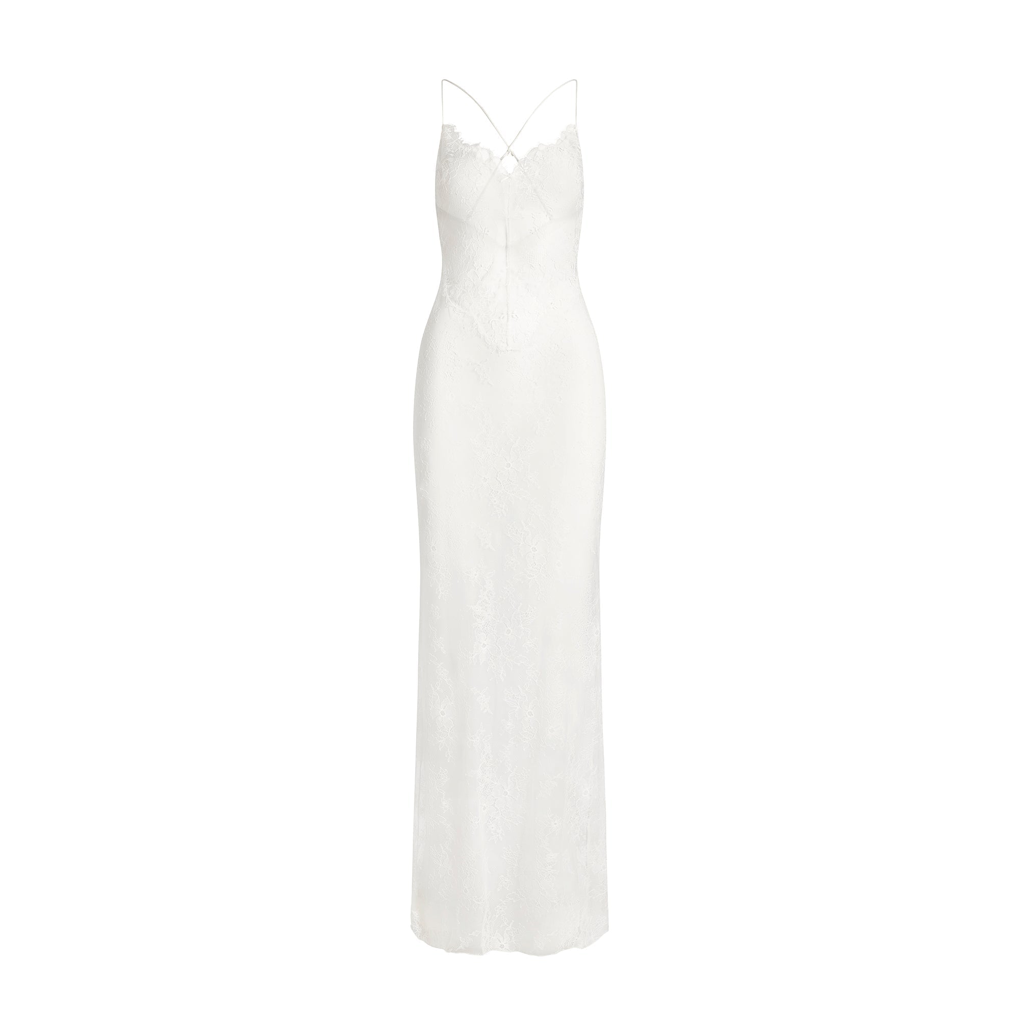 ULTRA FINE LACE LOW BACK LONG DRESS | MARBLE
