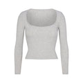 COTTON JERSEY SCOOP NECK LONG SLEEVE TOP | LIGHT HEATHER GREY