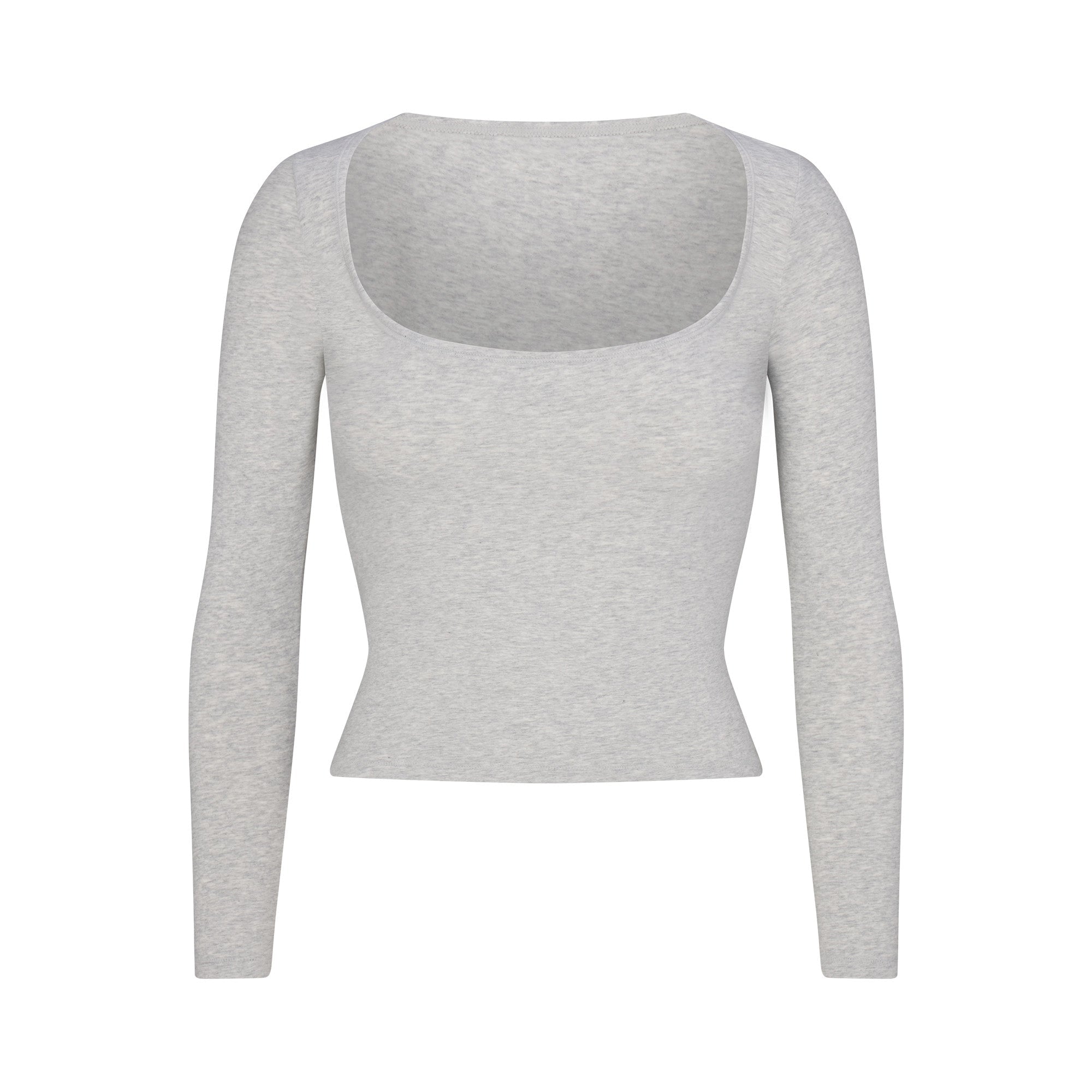 COTTON JERSEY SCOOP NECK LONG SLEEVE TOP | LIGHT HEATHER GREY