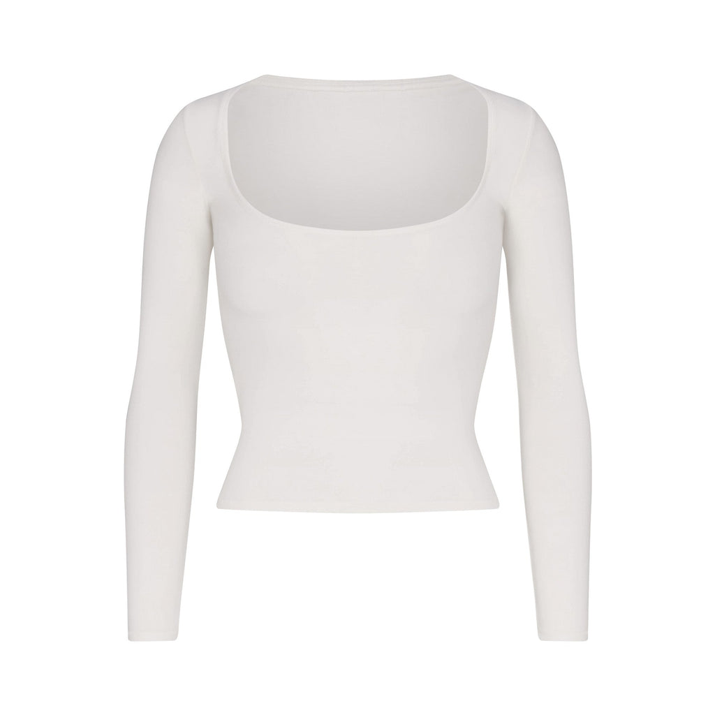 COTTON JERSEY SCOOP NECK LONG SLEEVE TOP | MARBLE