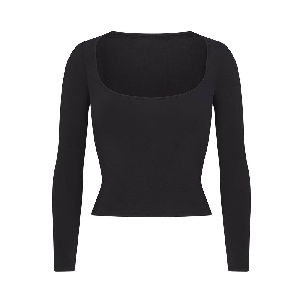 COTTON JERSEY SCOOP NECK LONG SLEEVE TOP | SOOT