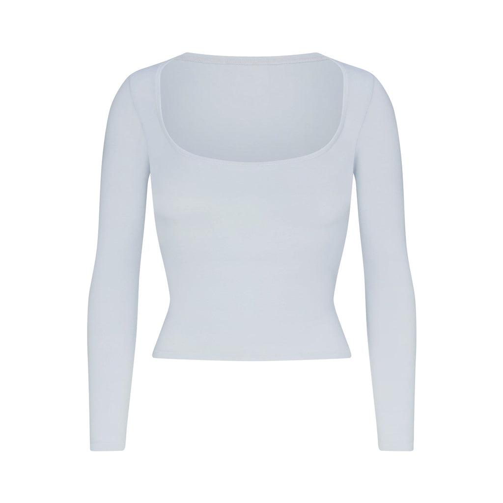 COTTON JERSEY SCOOP NECK LONG SLEEVE TOP | ZEN BLUE