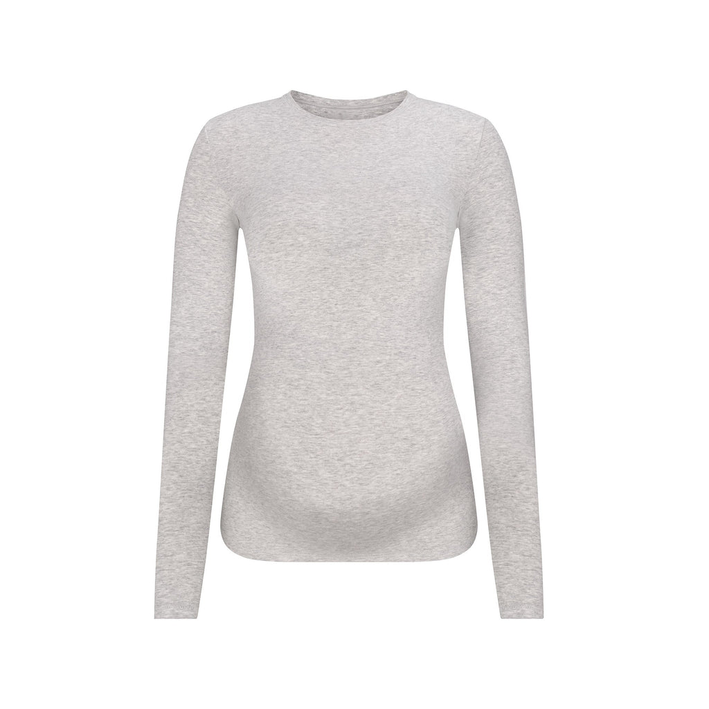COTTON JERSEY MATERNITY LONG SLEEVE T-SHIRT | LIGHT HEATHER GREY