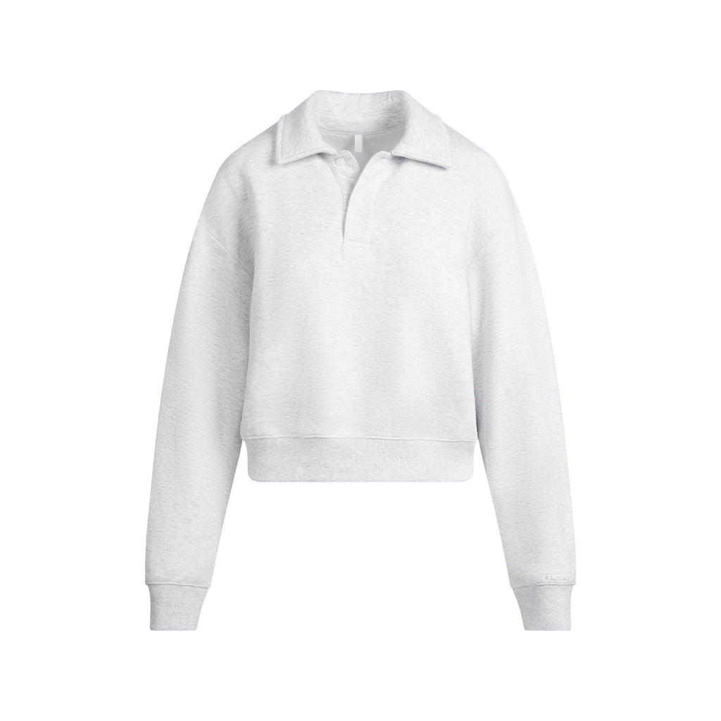 COTTON FLEECE POLO SWEATSHIRT | LIGHT HEATHER GREY