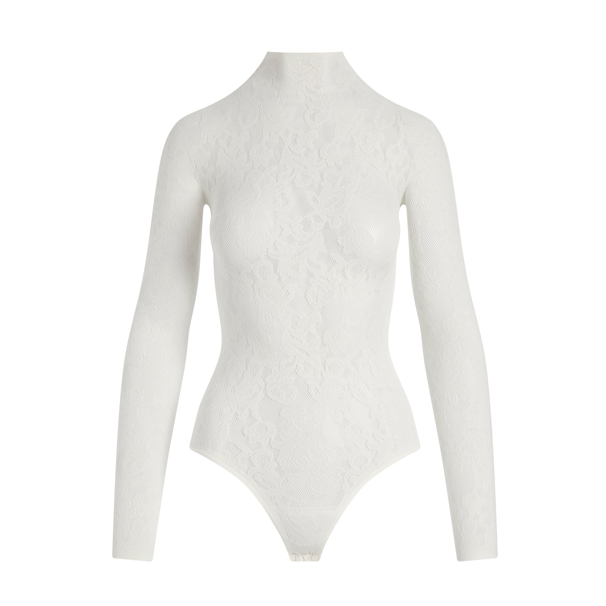 KNIT LACE MOCK NECK BODYSUIT | IVORY