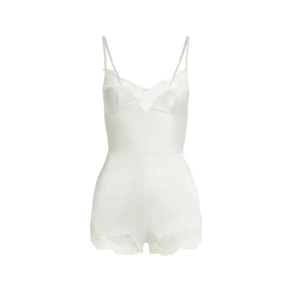 WOVEN SHINE LACE TEDDY | IVORY