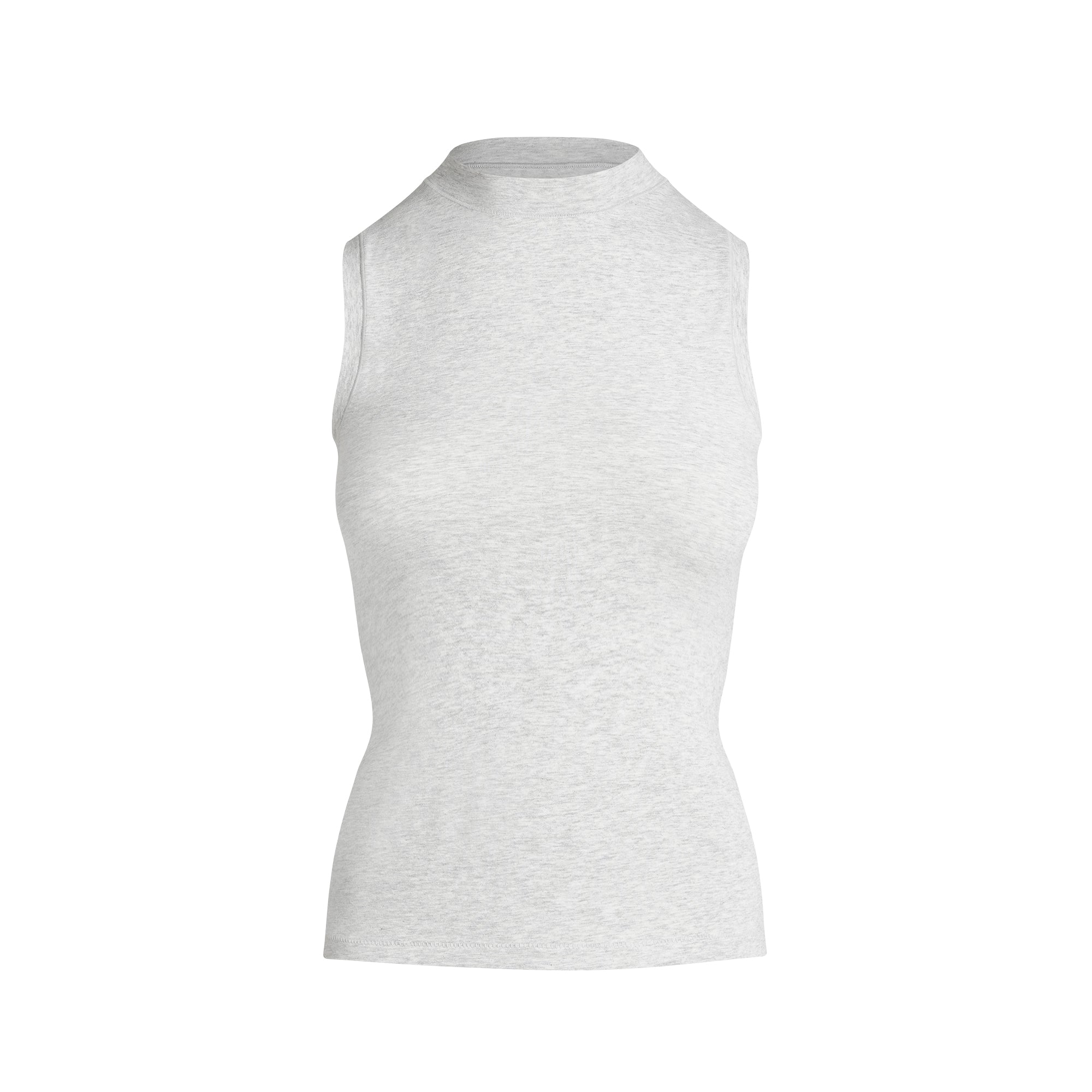 COTTON JERSEY MOCK NECK TANK | LIGHT HEATHER GREY