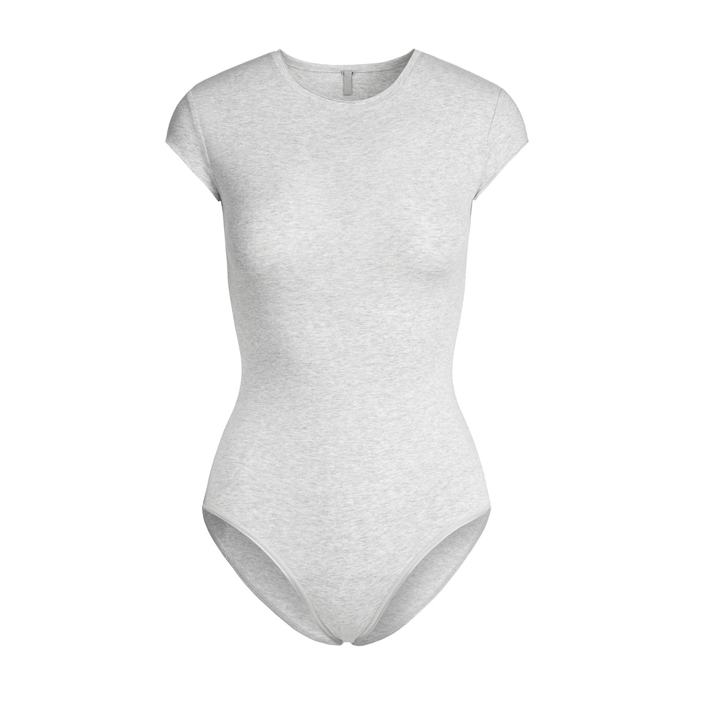 COTTON JERSEY T-SHIRT BRIEF BODYSUIT | LIGHT HEATHER GREY