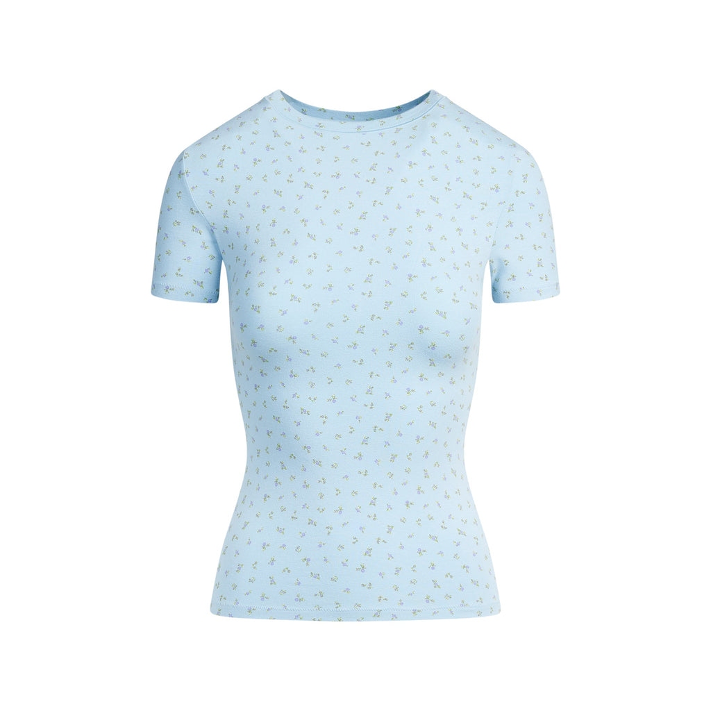 COTTON JERSEY T-SHIRT | POWDER BLUE MICRO FLORAL