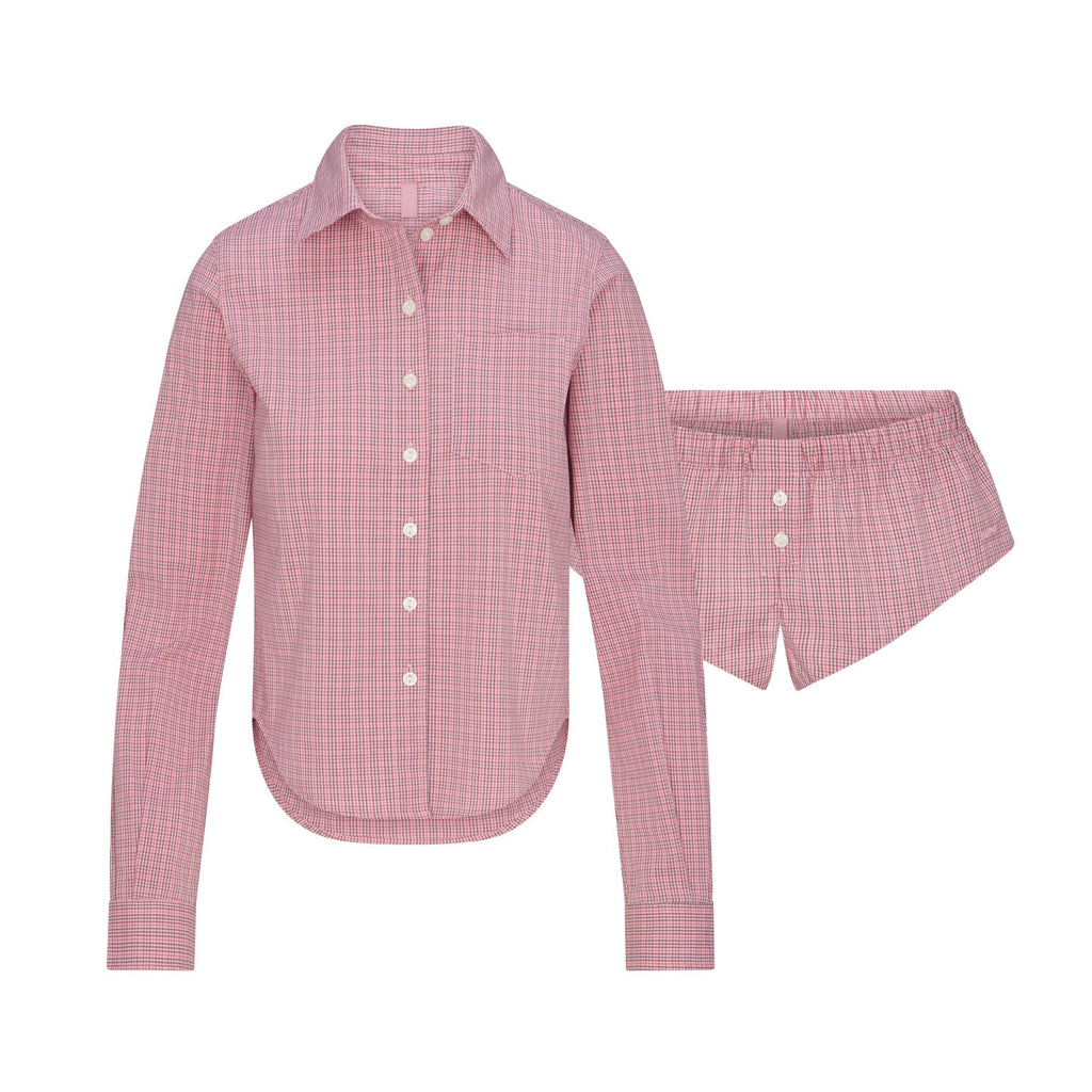 COTTON POPLIN MICRO SHORT SLEEP SET | BERRY CHECK