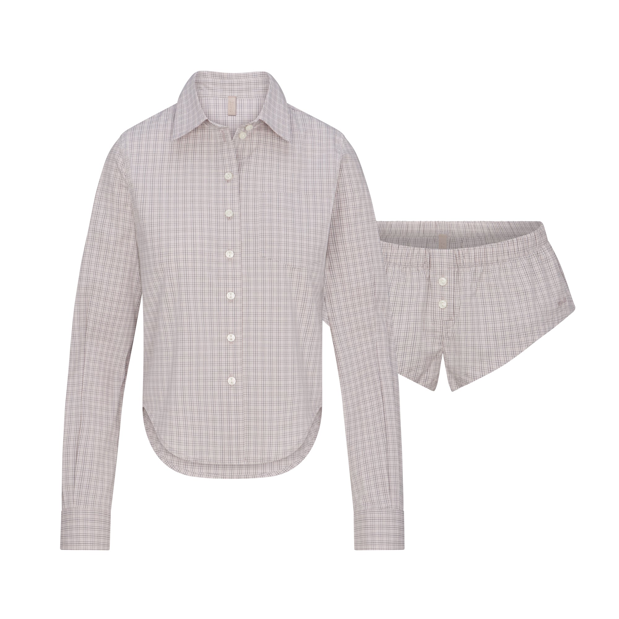 COTTON POPLIN MICRO SHORT SLEEP SET | SILVER CHECK