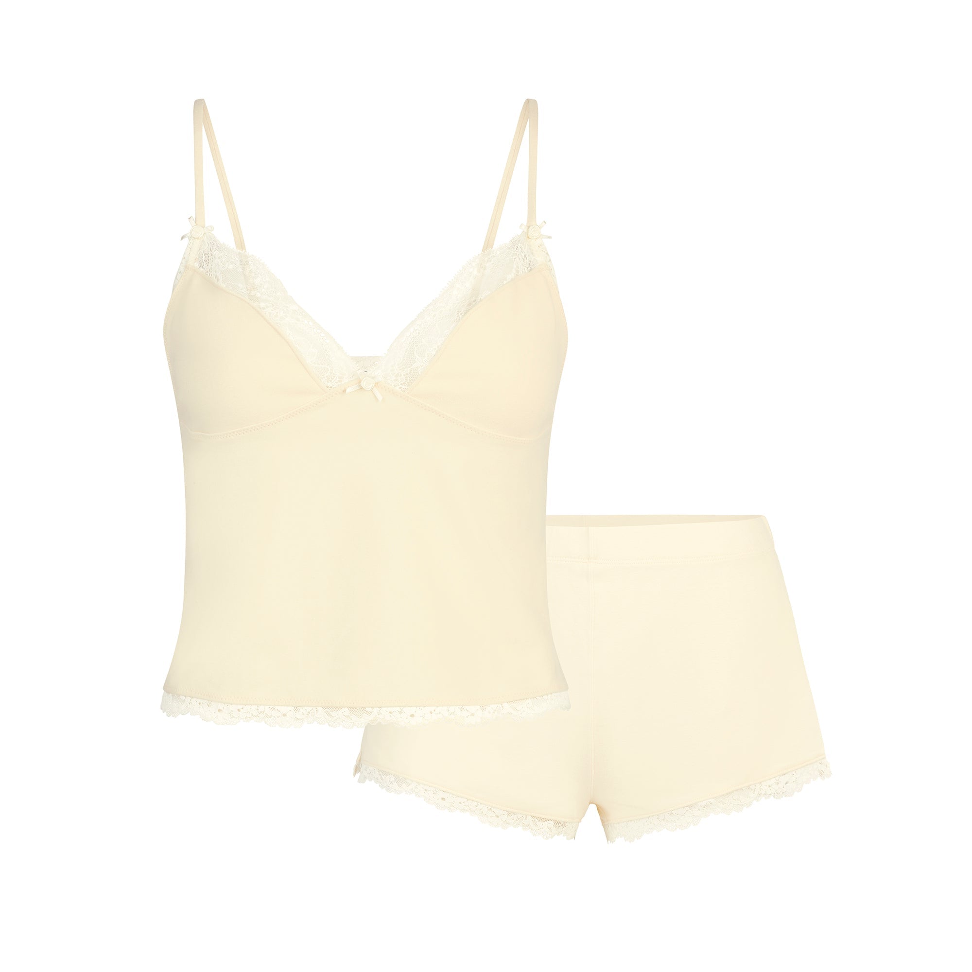 COTTON JERSEY LACE CAMI AND SHORT SET | BUTTER