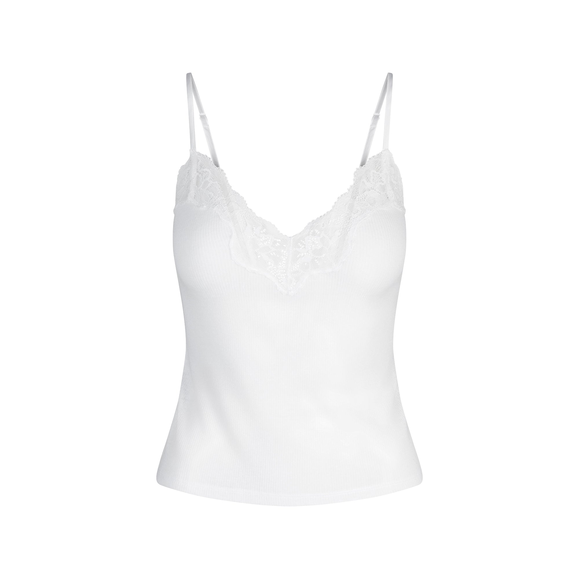 SHEER RIB LACE CAMI | SNOW