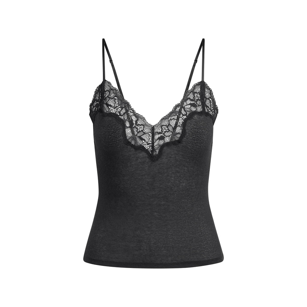 SHEER RIB LACE CAMI | SOOT