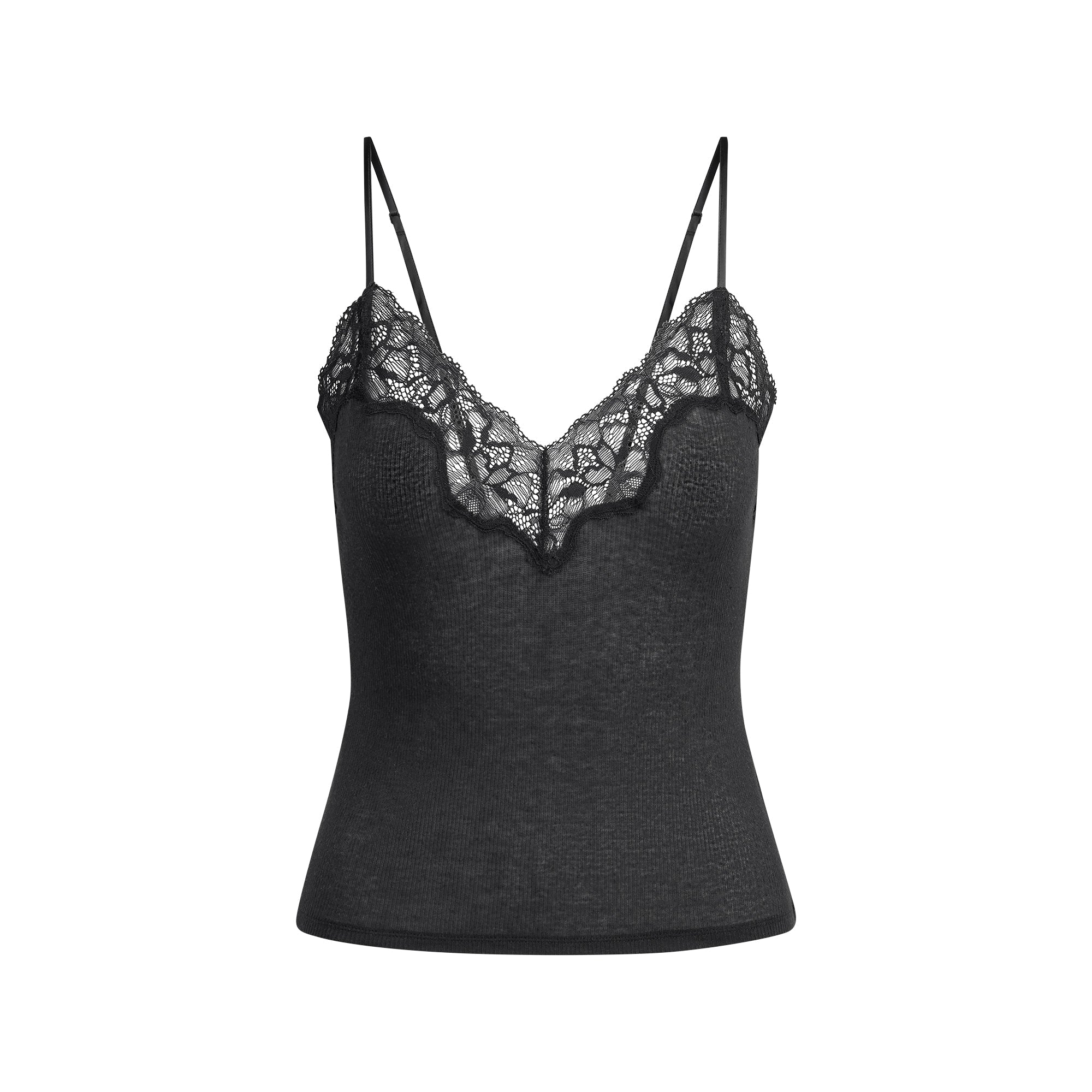 SHEER RIB LACE CAMI | SOOT