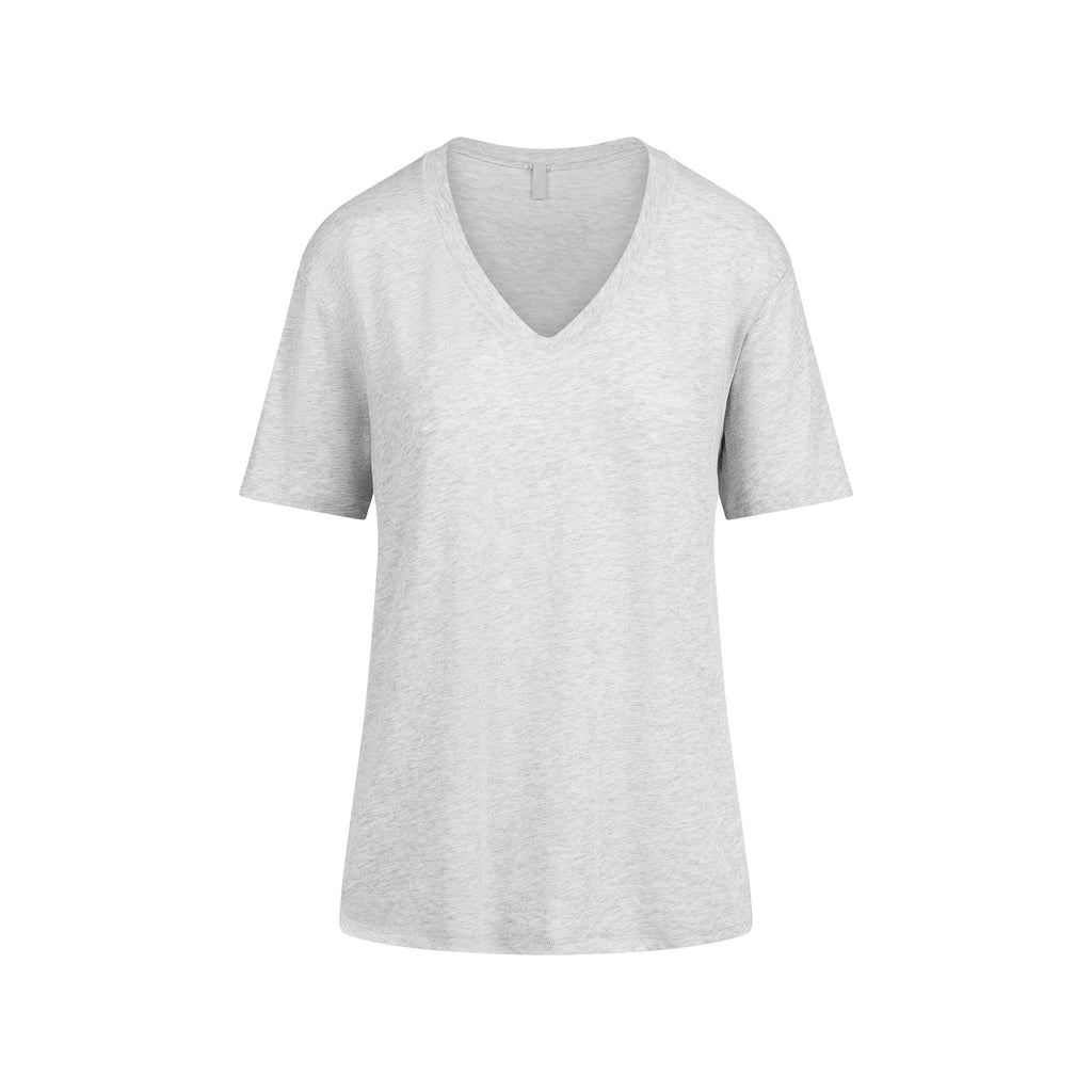 SHEER JERSEY V-NECK T-SHIRT | LIGHT HEATHER GREY