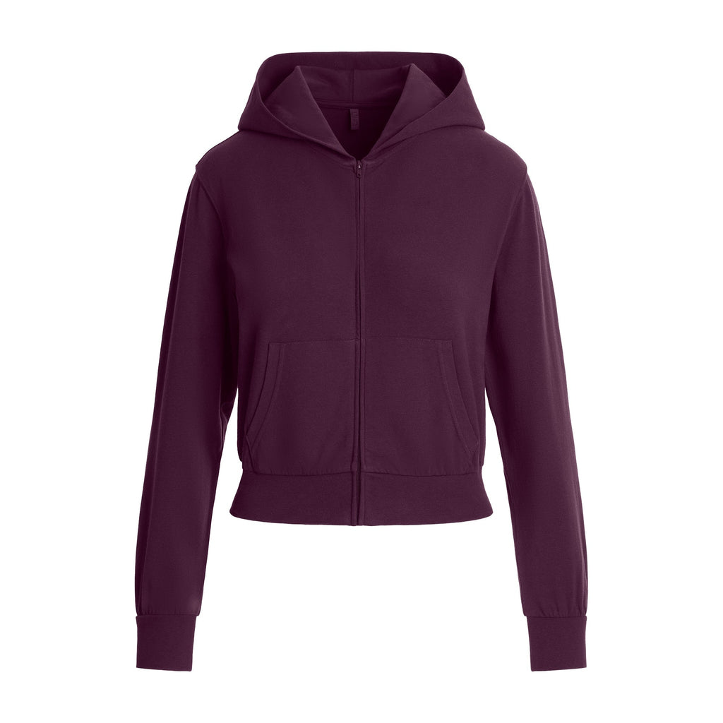 COTTON JERSEY ZIP UP HOODIE | CURRANT