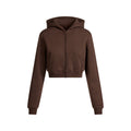 COTTON FLEECE CROPPED ZIP UP HOODIE | DARK SEPIA
