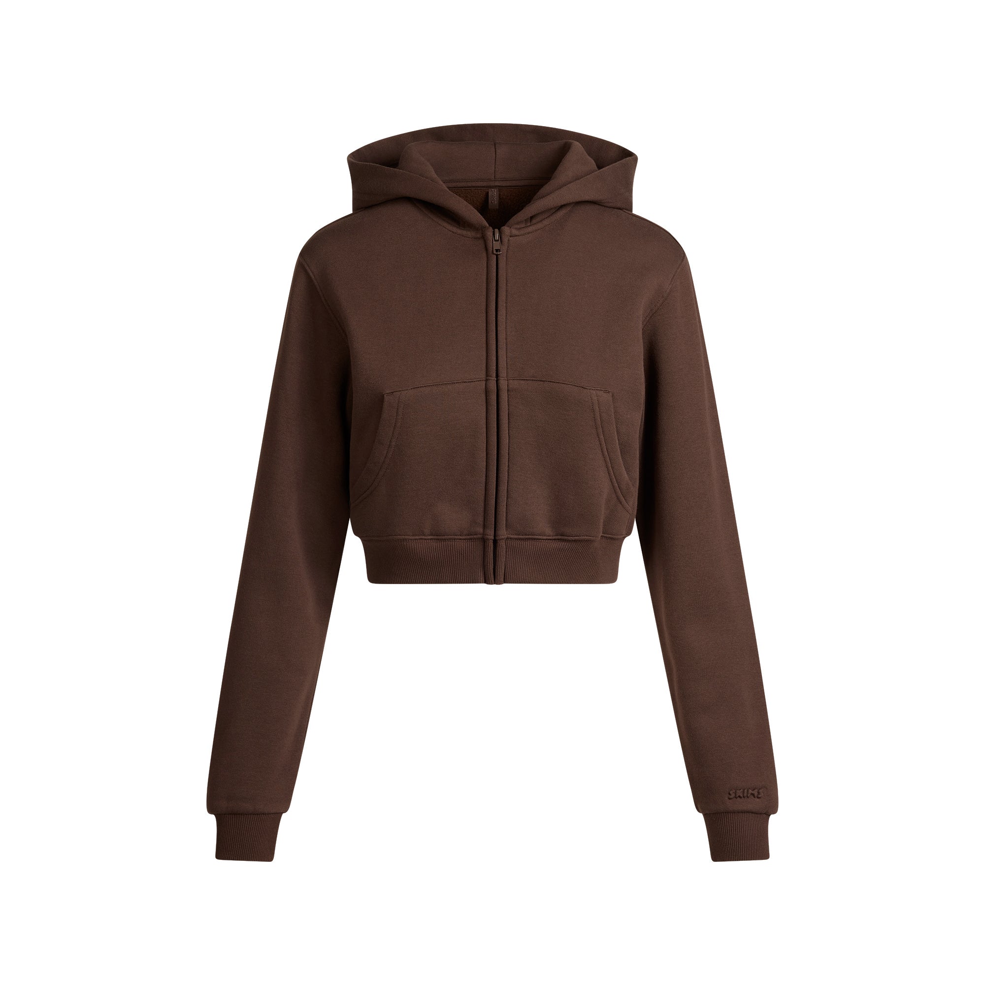 COTTON FLEECE CROPPED ZIP UP HOODIE | DARK SEPIA