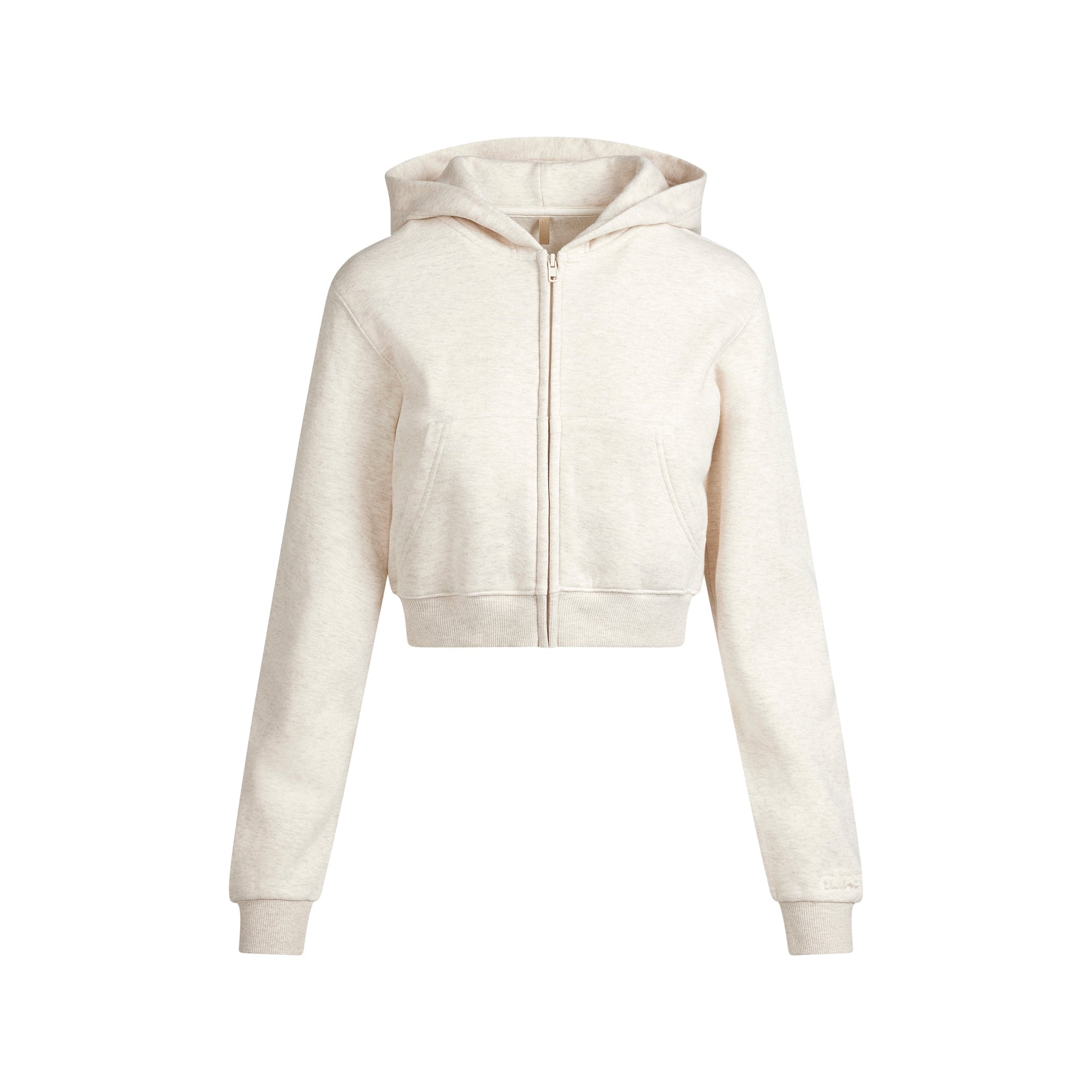 COTTON FLEECE CROPPED ZIP UP HOODIE | OATMEAL HEATHER
