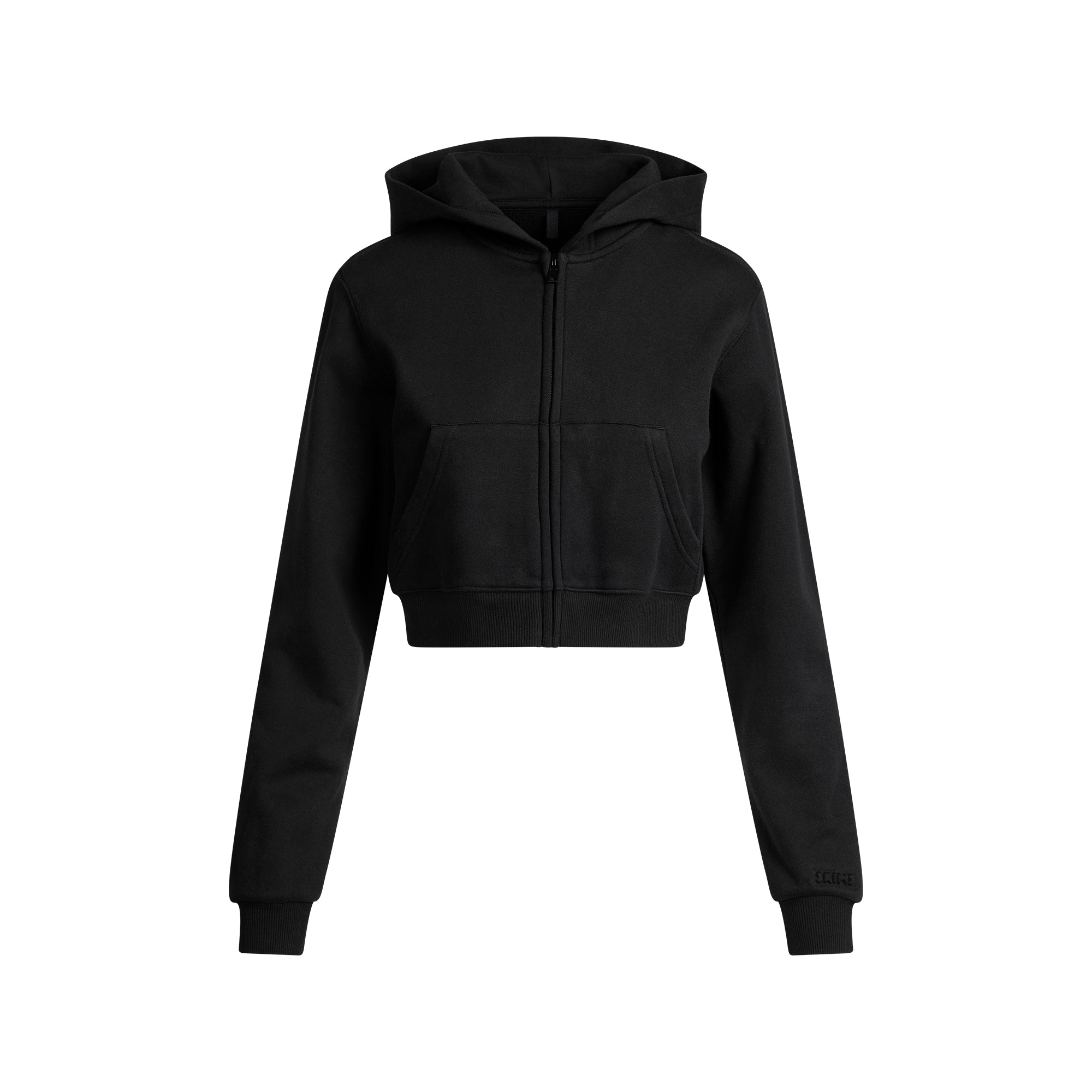 COTTON FLEECE CROPPED ZIP UP HOODIE | ONYX