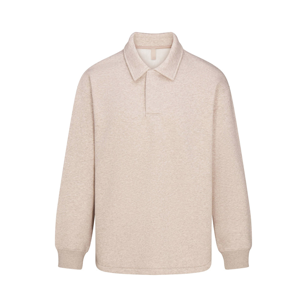 FLEECE LOUNGE MENS RELAXED POLO | DESERT HEATHER GREY