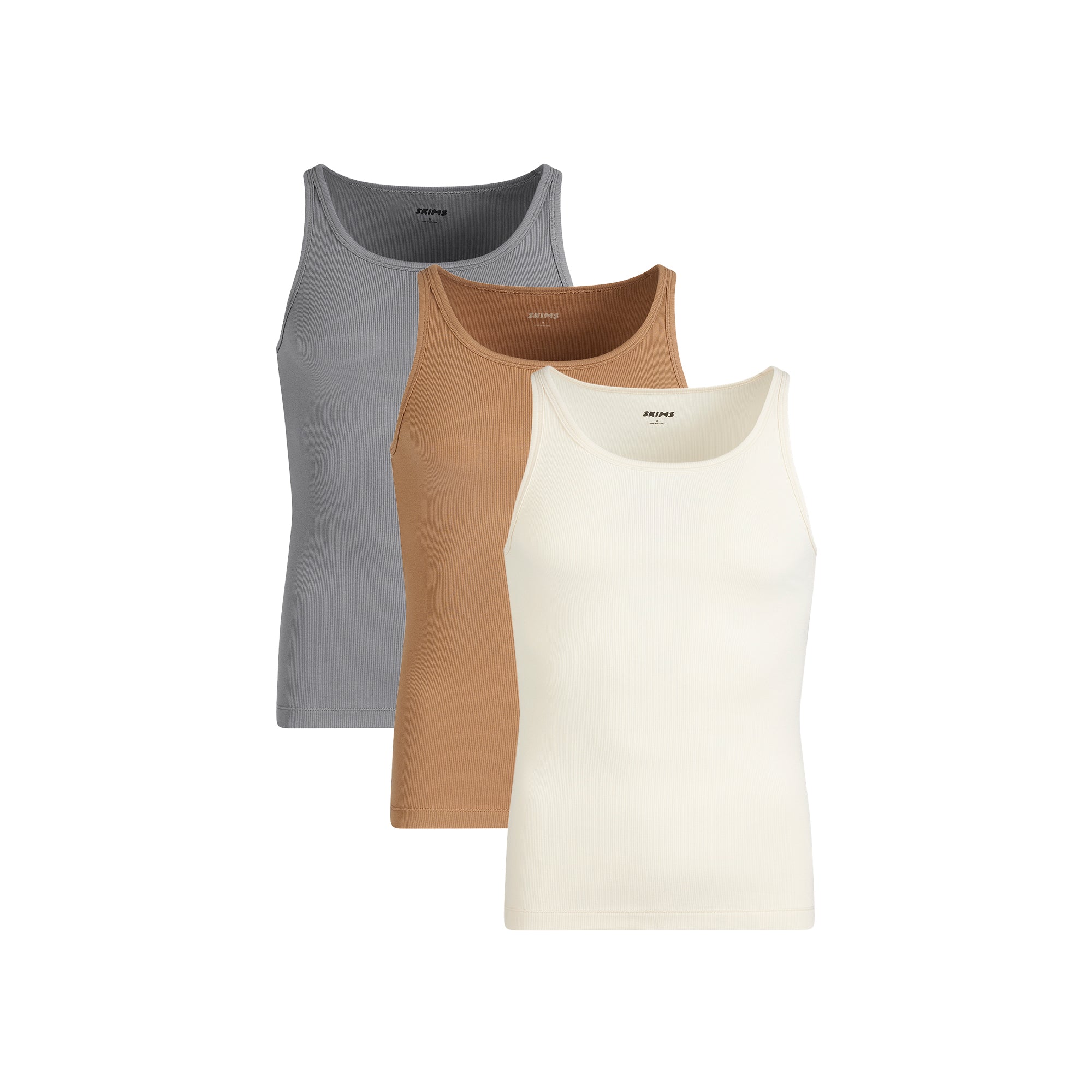 SKIMS COTTON MENS RIB TANK 3-PACK | ECRU RUSSET MULTI