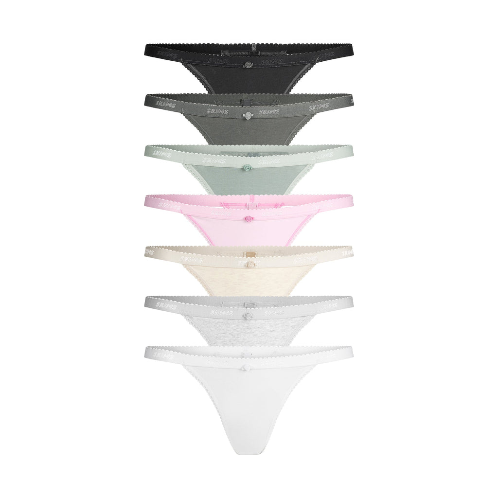 LIGHTWEIGHT COTTON LOGO PICOT THONG 7-PACK | SNOW MINERAL MULTI