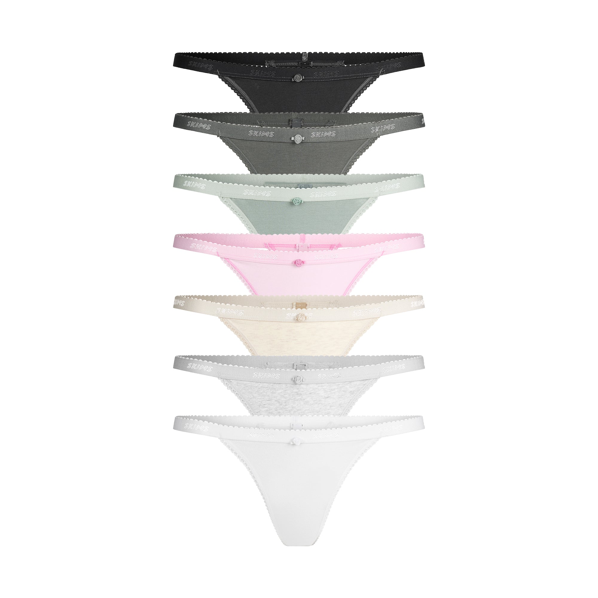 LIGHTWEIGHT COTTON LOGO PICOT THONG 7-PACK | SNOW MINERAL MULTI