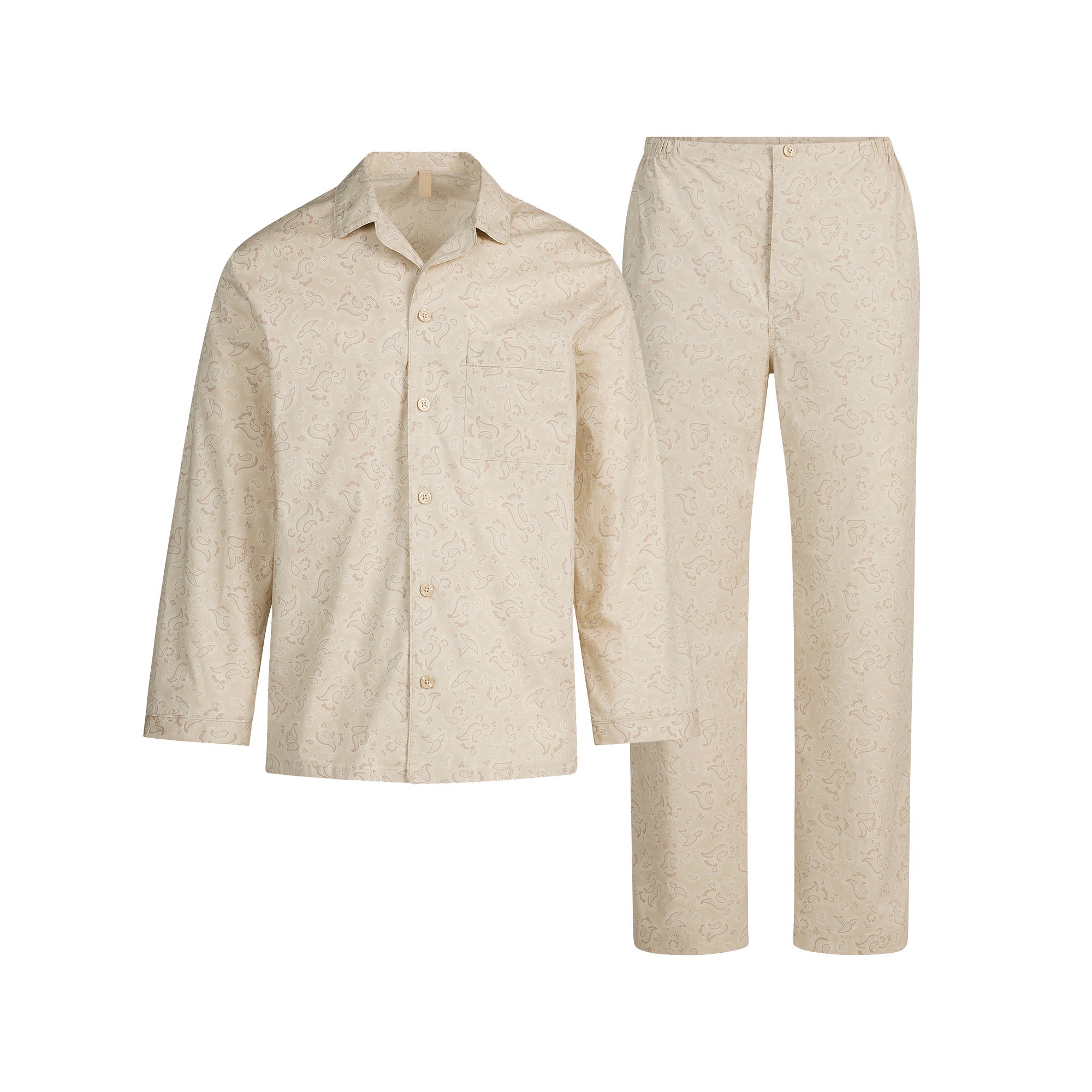 COTTON POPLIN MENS LONG SLEEP SET | TAN PAISLEY PRINT