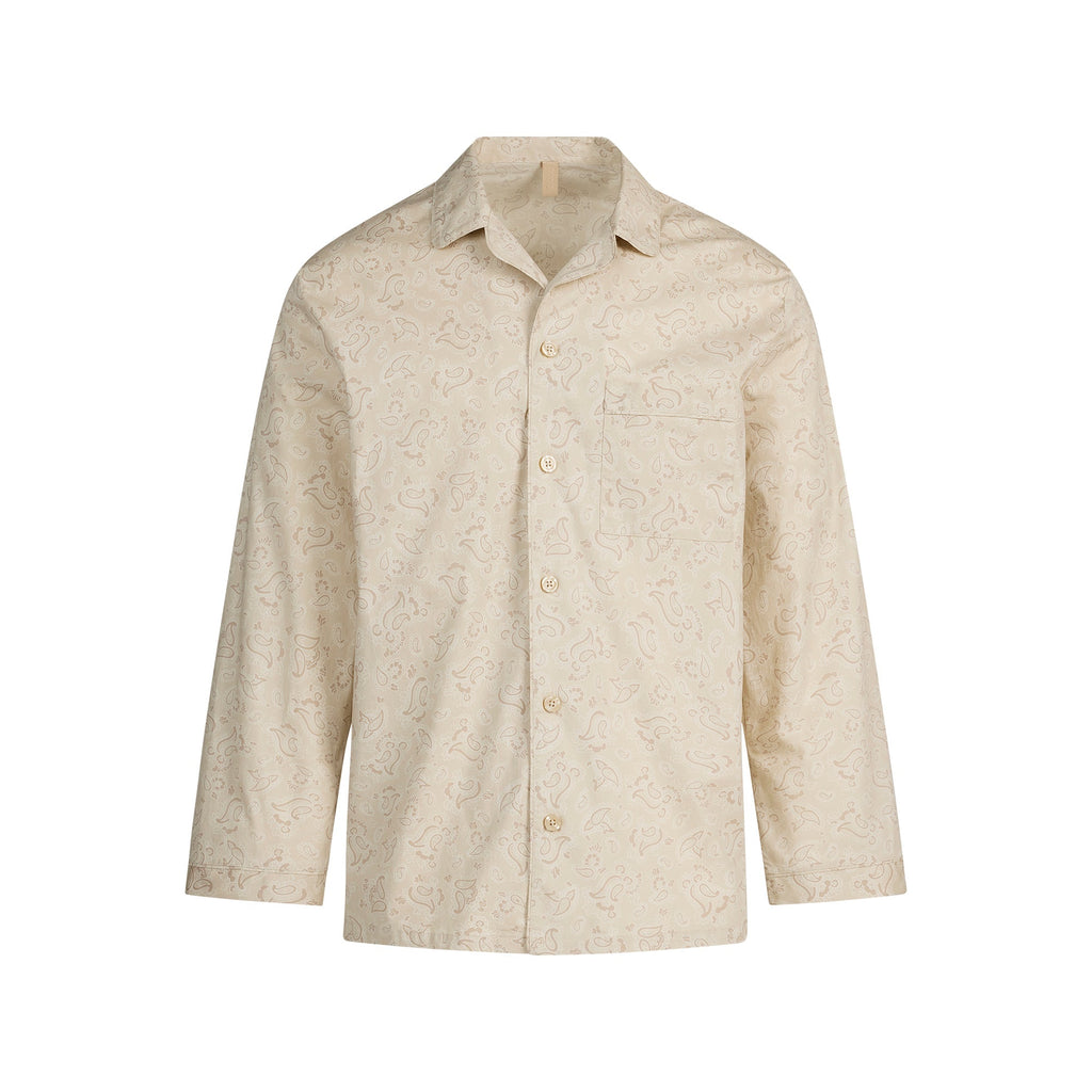COTTON POPLIN MENS LONG SLEEP SET | TAN PAISLEY PRINT