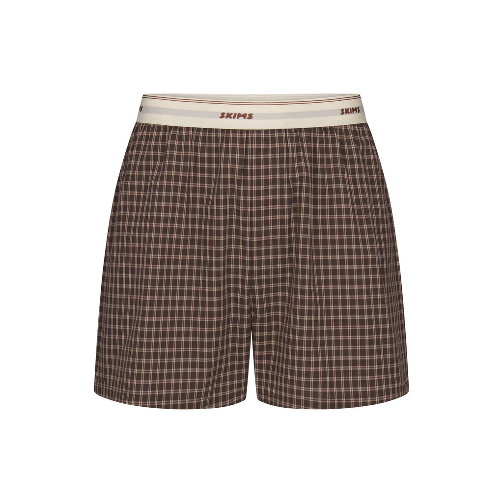 COTTON POPLIN MENS LOGO BAND BOXER | ESPRESSO CHECK