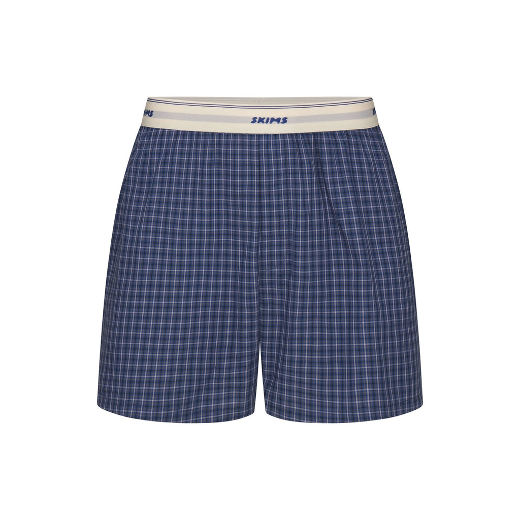 COTTON POPLIN MENS LOGO BAND BOXER | NAVY CHECK